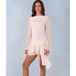 Robe courte beige à pois Lioria – Dos ouvert chic